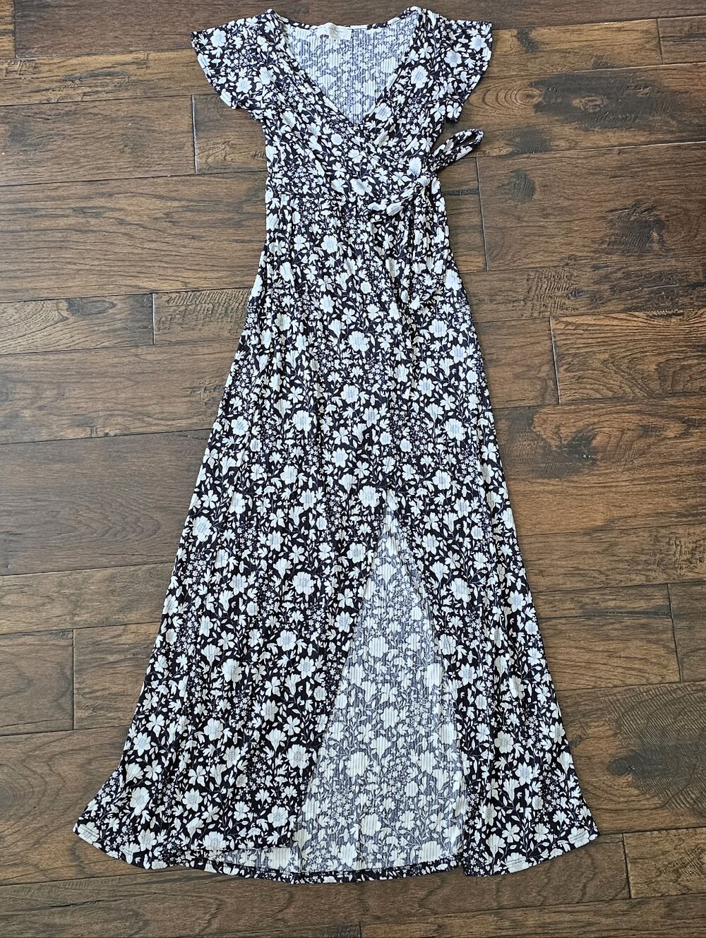 Jessica Simpson Black and White Floral Midi Wrap Dress
